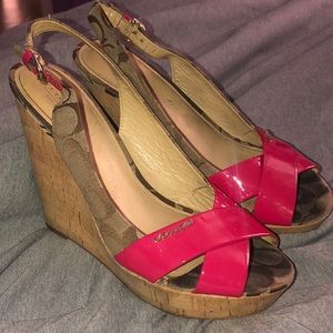 COACH red shoes wedges size 10